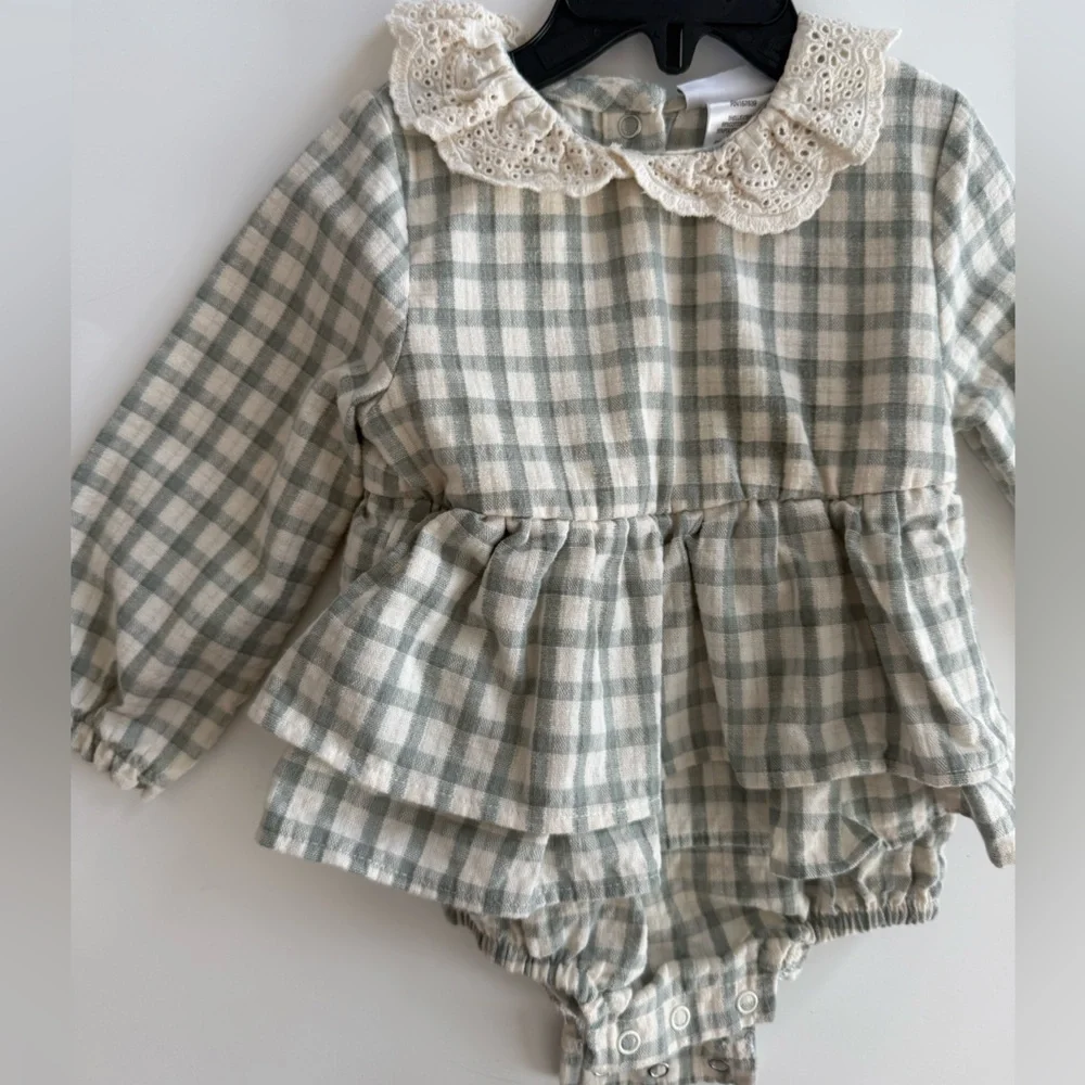 Nicole Miller Plaid Ruffle Baby Romper 18M